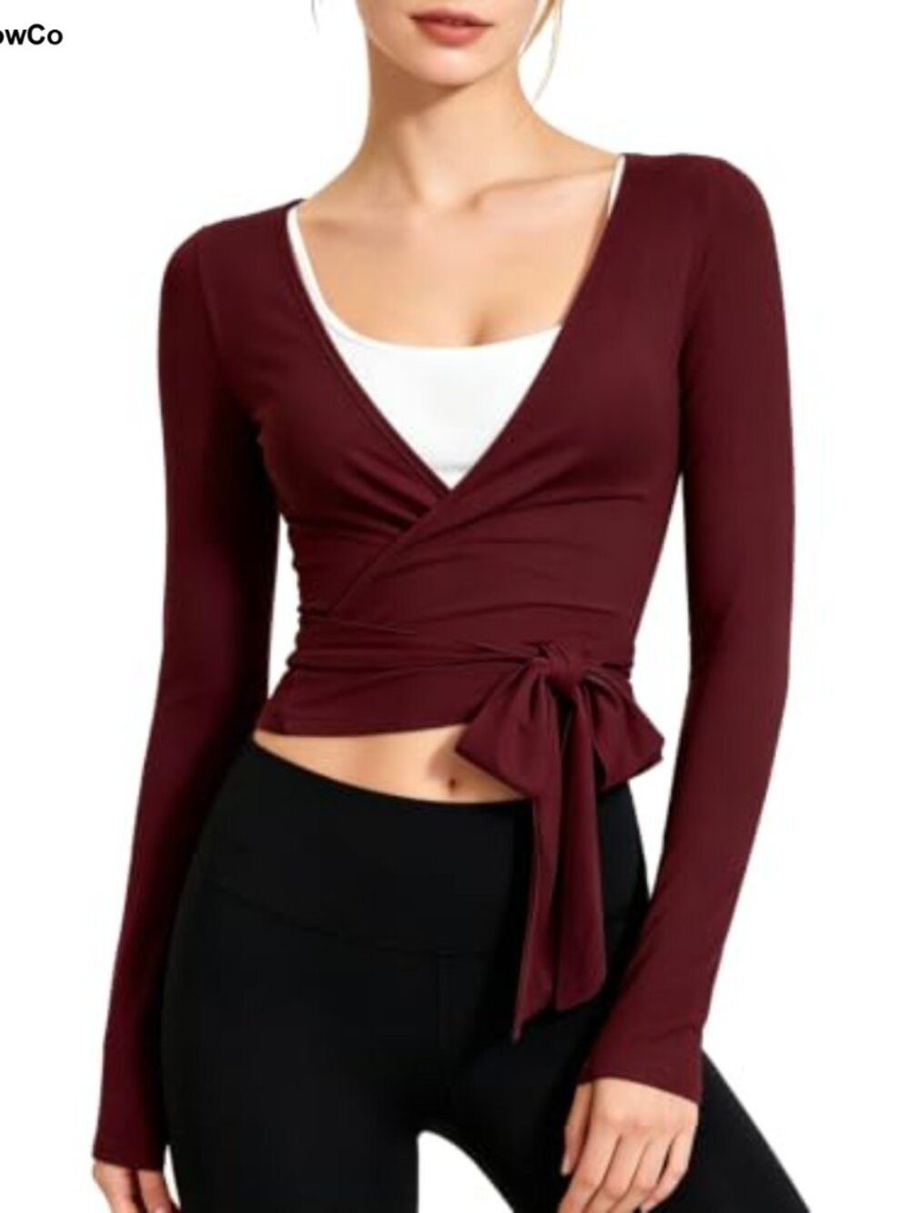 Women's Ballet Wrap Top Long Sleeve Tie Front Yoga Dance Workout Shirt